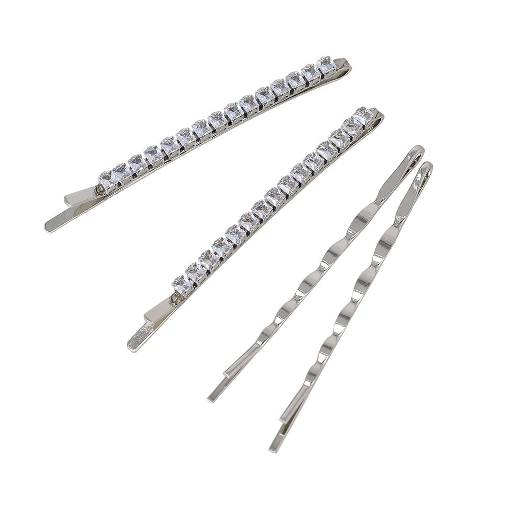 ヘアピン ビジュー スクエア ウェーブ 4本セット アメピン