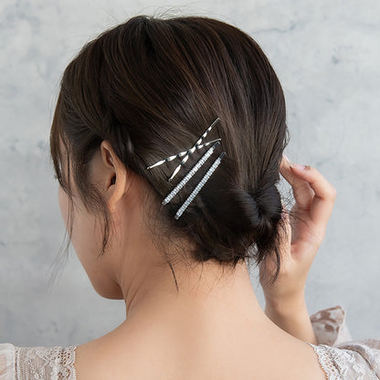 ヘアピン ビジュー スクエア ウェーブ 4本セット アメピン