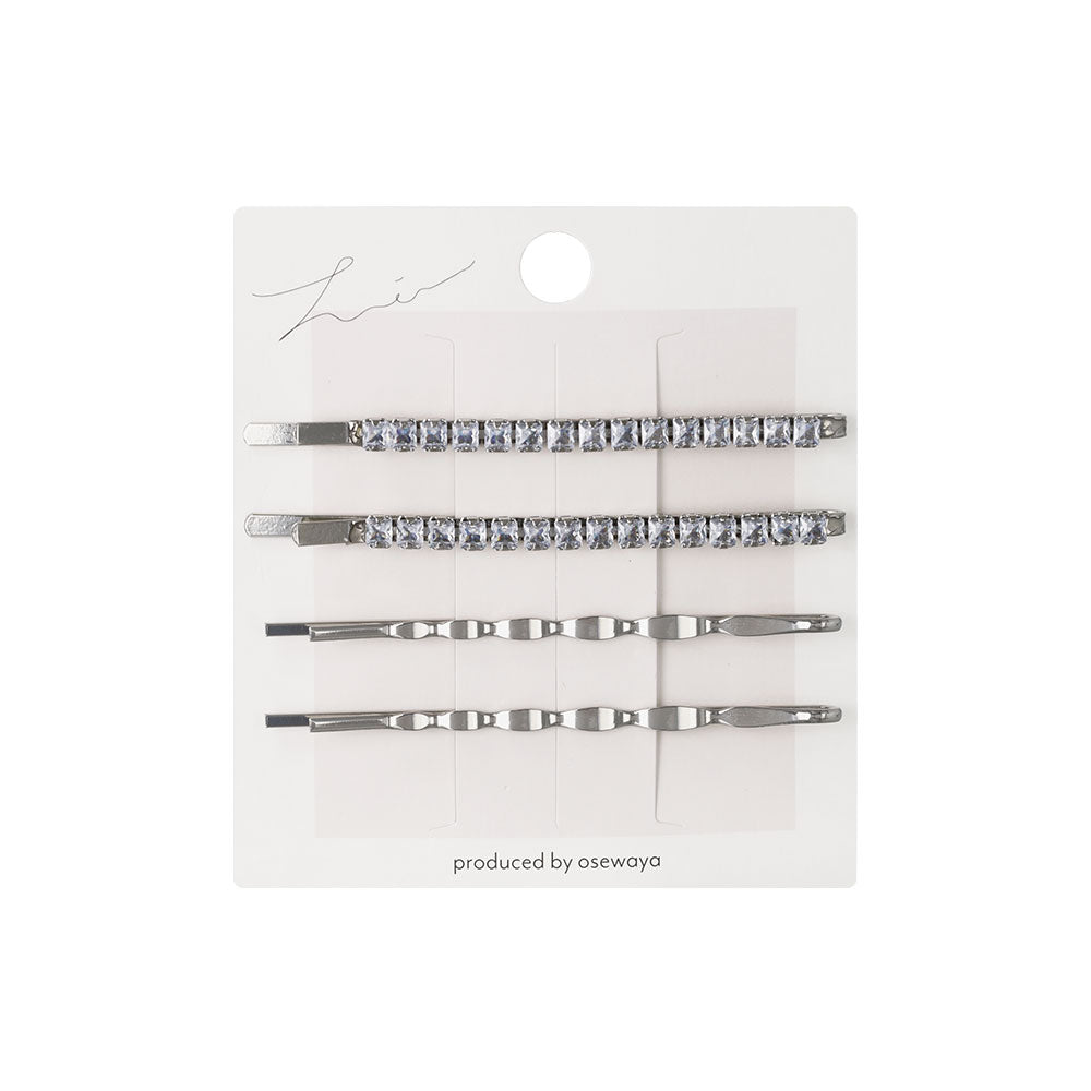 ヘアピン ビジュー スクエア ウェーブ 4本セット アメピン