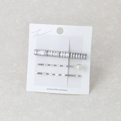 ヘアピン パール ビジュー レクタングル 3本セット ヘアクリップ アメピン