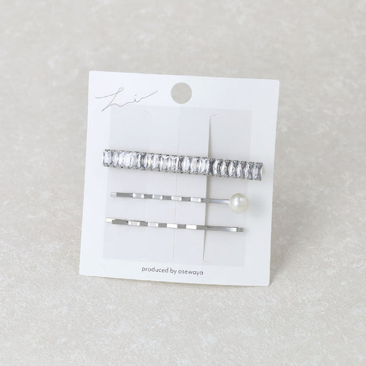 ヘアピン パール ビジュー レクタングル 3本セット ヘアクリップ アメピン