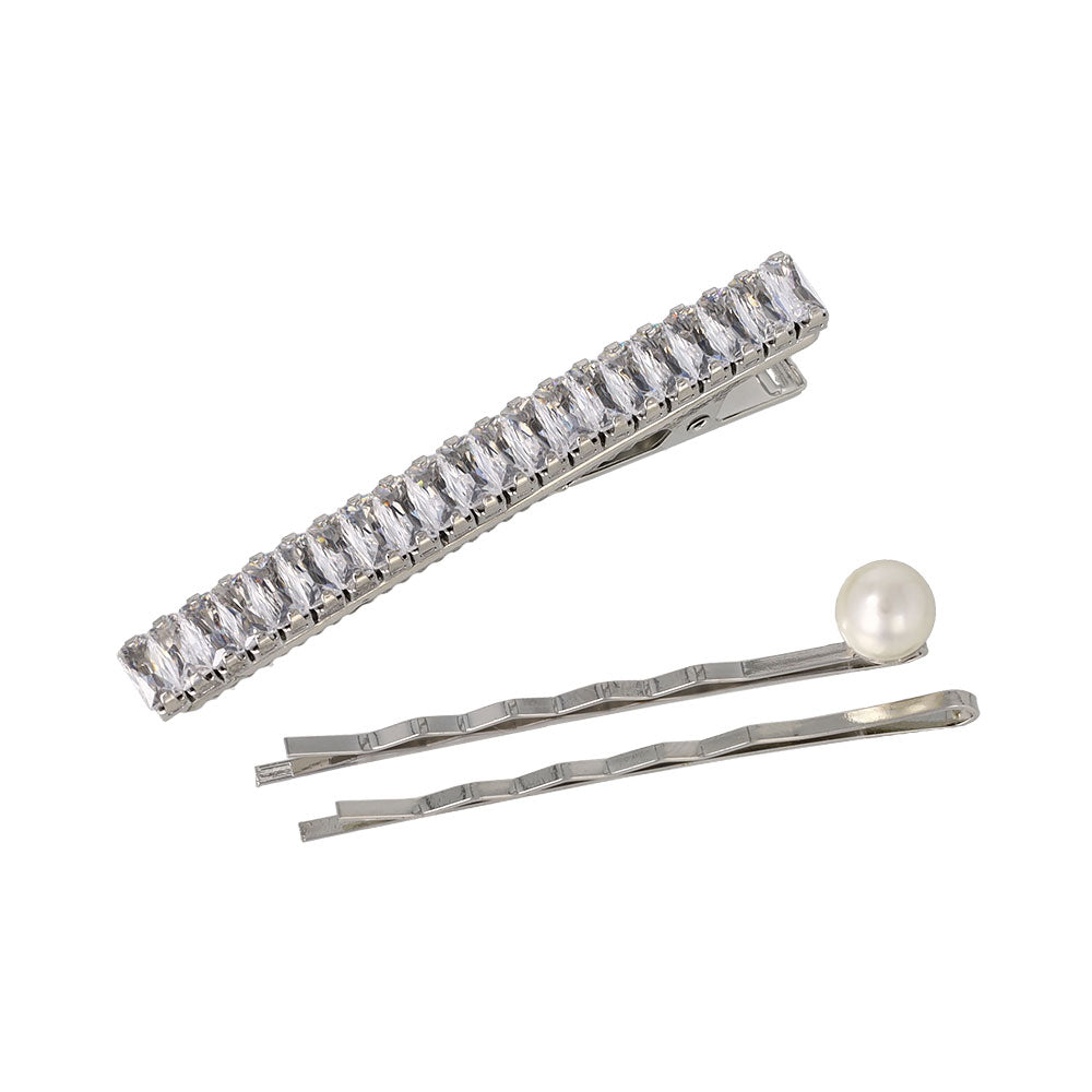 ヘアピン パール ビジュー レクタングル 3本セット ヘアクリップ アメピン