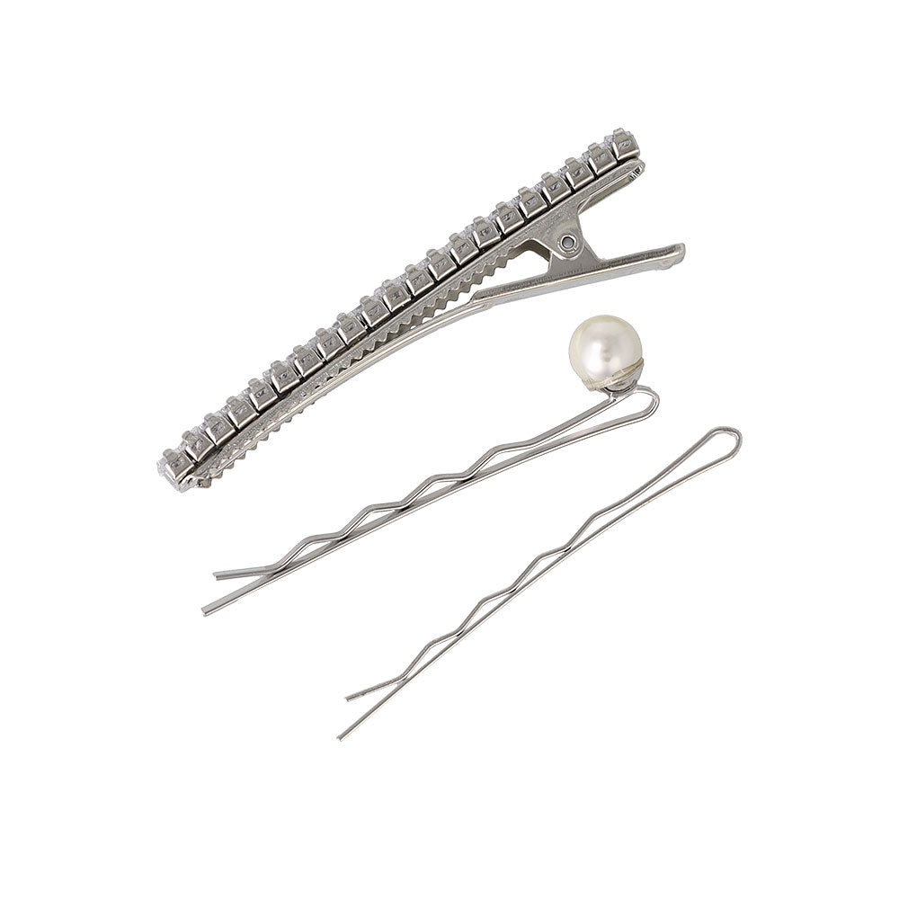 ヘアピン パール ビジュー レクタングル 3本セット ヘアクリップ アメピン