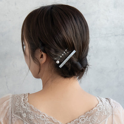 ヘアピン パール ビジュー レクタングル 3本セット ヘアクリップ アメピン