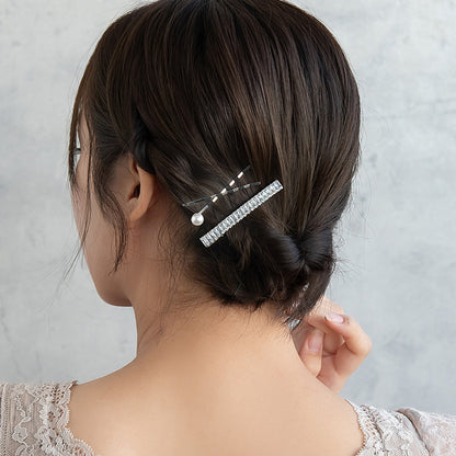 ヘアピン パール ビジュー レクタングル 3本セット ヘアクリップ アメピン