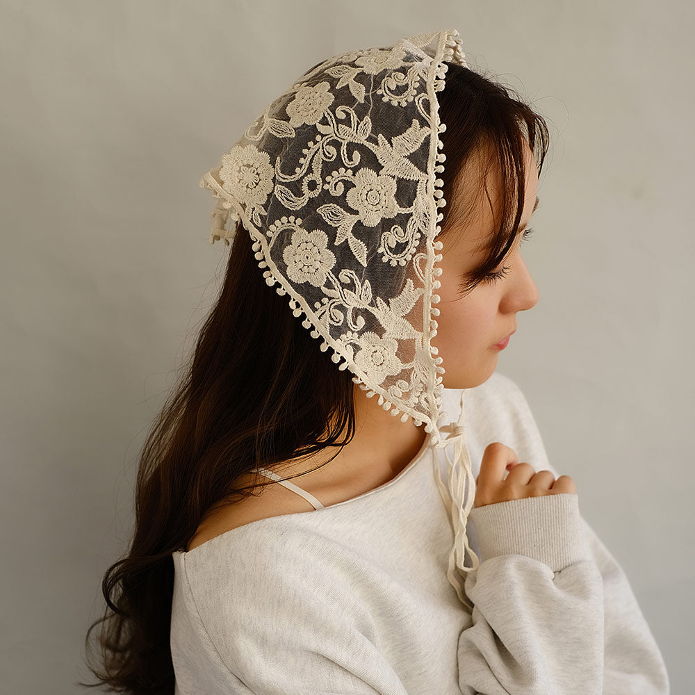 ヘッドドレス チュール 刺繍 フラワー 花 ボタニカル 柄 ヘッド