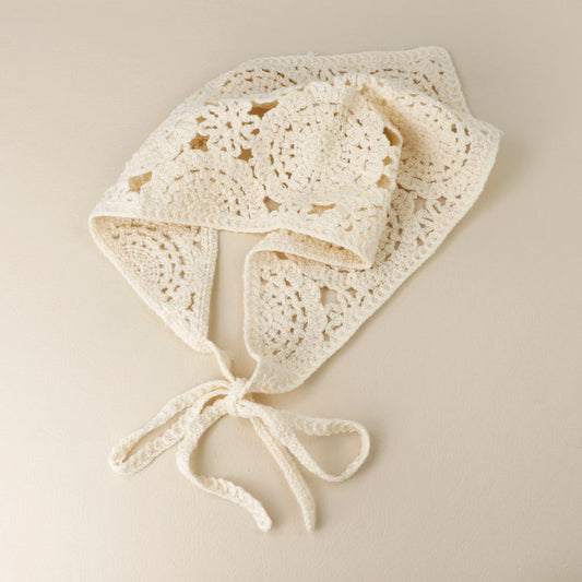 ヘッドドレス フラワー 花 サークル 柄 クロシェ編み かぎ編み ヘッドスカーフ バブーシュカ