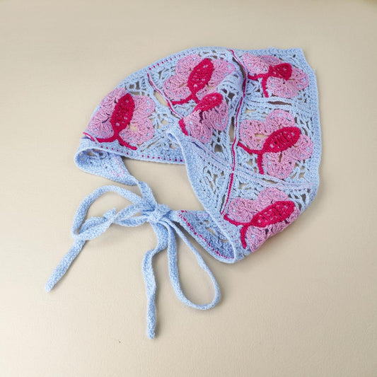 ヘッドドレス バタフライ 蝶 柄 カラー クロシェ編み かぎ編み ヘッドスカーフ バブーシュカ