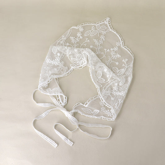 ヘッドドレス チュール スカラップ 刺繍 フラワー 花 ボタニカル 柄 ヘッドスカーフ バブーシュカ