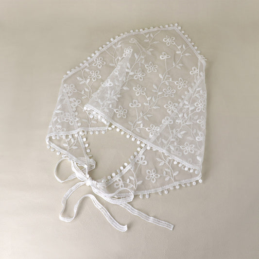 ヘッドドレス チュール 刺繍 フラワー 花 ボタニカル 柄 ヘッドスカーフ バブーシュカ