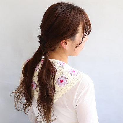 ヘッドドレス カラー フラワー 花 スクエア 柄 スカラップ クロシェ編み かぎ編み ヘッドスカーフ バブーシュカ