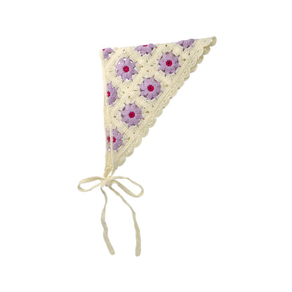 ヘッドドレス カラー フラワー 花 スクエア 柄 スカラップ クロシェ編み かぎ編み ヘッドスカーフ バブーシュカ