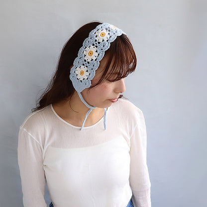 ヘッドバンド カラー フラワー 柄 スカラップ クロシェ編み かぎ編み ヘッドドレス ヘアバンド