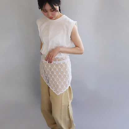 ヘッドスカーフ フラワー 柄 総レース シアー スカラップ バブーシュカ