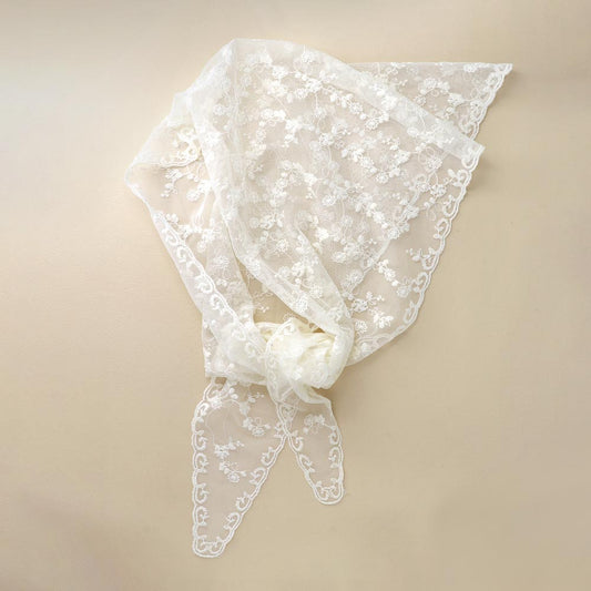 ヘッドスカーフ フラワー ボタニカル 柄 総レース シアー バブーシュカ