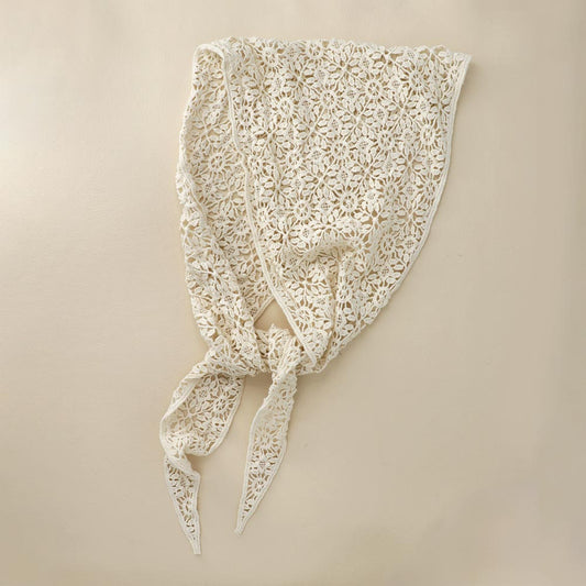 ヘッドスカーフ 総柄 レース編み シアー バブーシュカ