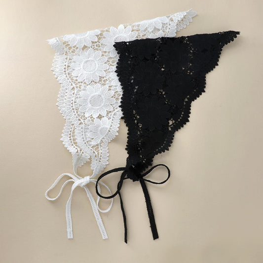 ヘッドドレス フラワー 柄 レース編み シアー スカラップ ヘッドスカーフ バブーシュカ