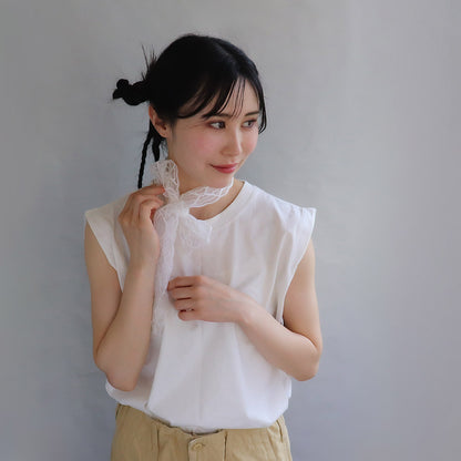 ボウタイスカーフ ヘッドドレス ハート 柄 総レース シアー リボン ヘアバンド