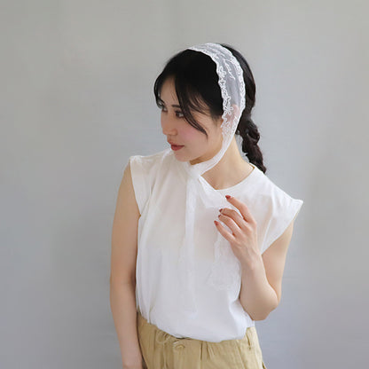 ボウタイスカーフ ヘッドドレス フラワー ハート 柄 総レース シアー リボン ヘアバンド