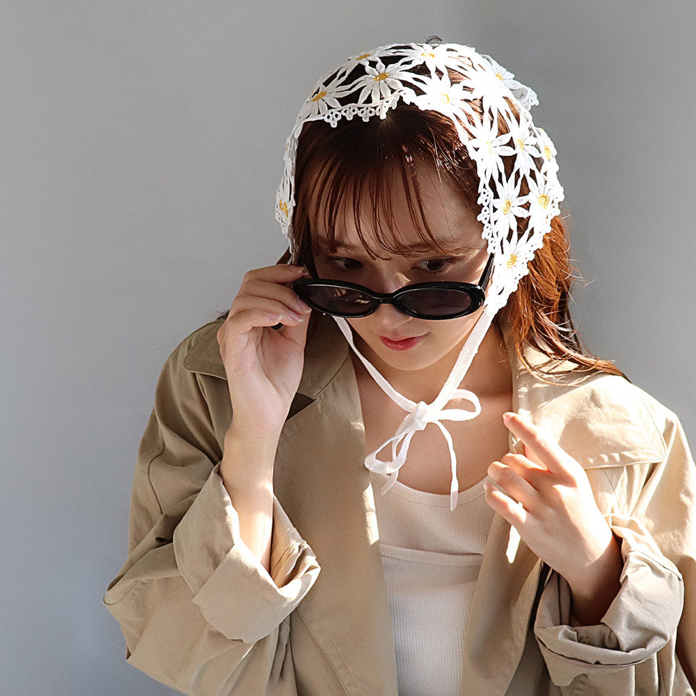 ヘッドドレス フラワー レース 刺繍 ヘッドスカーフ バブーシュカ