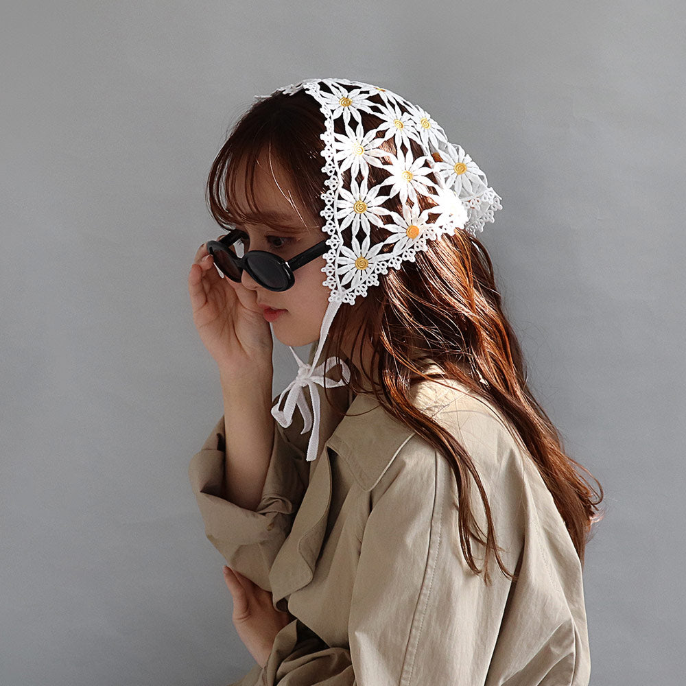 ヘッドドレス フラワー レース 刺繍 ヘッドスカーフ バブーシュカ