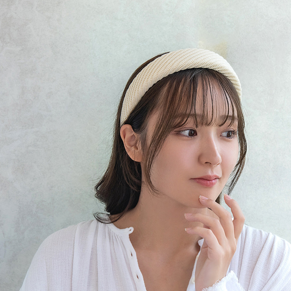 カチューシャ パフィー ワイド ニット モノトーンカラー クッション カチューシャ