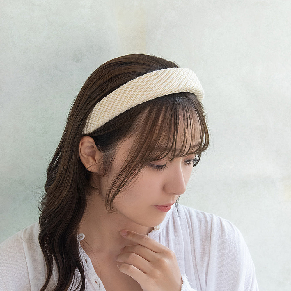 カチューシャ パフィー ワイド ニット モノトーンカラー クッション カチューシャ