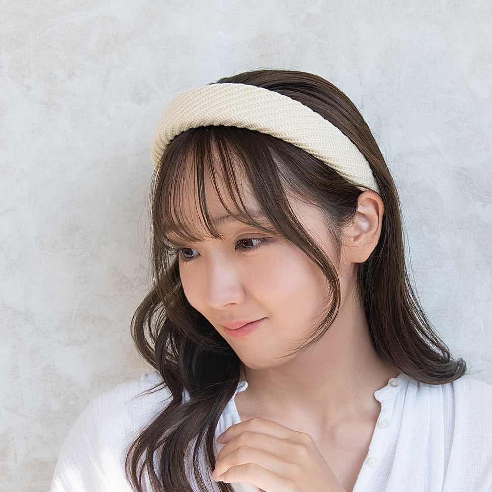 カチューシャ パフィー ワイド ニット モノトーンカラー クッション カチューシャ