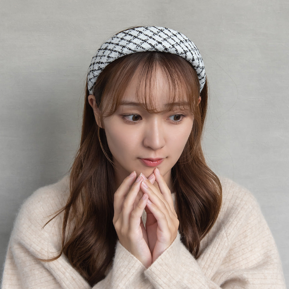 カチューシャ ツイード風 チェック柄 ワイド