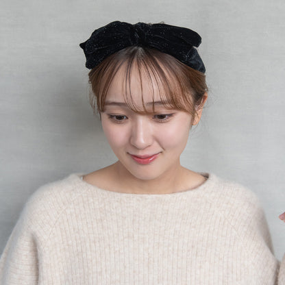 カチューシャ ベロア シマー ラメ ビッグリボン ワイヤー入り