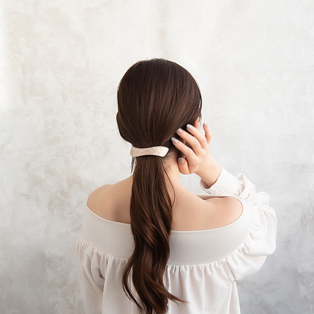 バレッタ アクリル マーブル カラー ウェーブ ライン カーブ プレート すべり止め付き