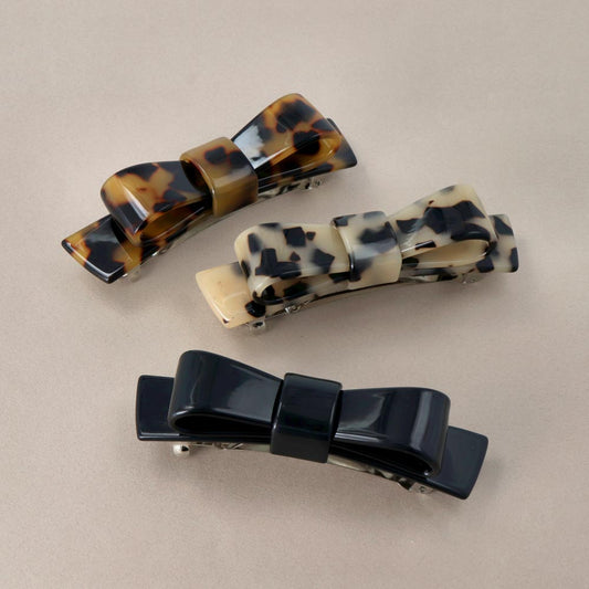 バレッタ リボン 立体 べっ甲風 マーブル カラー