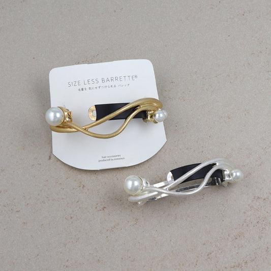 バレッタ ニッケルフリー メタル マット ダブル ウェーブ ライン トリプル パール すべり止め付き サイズレスバレッタ