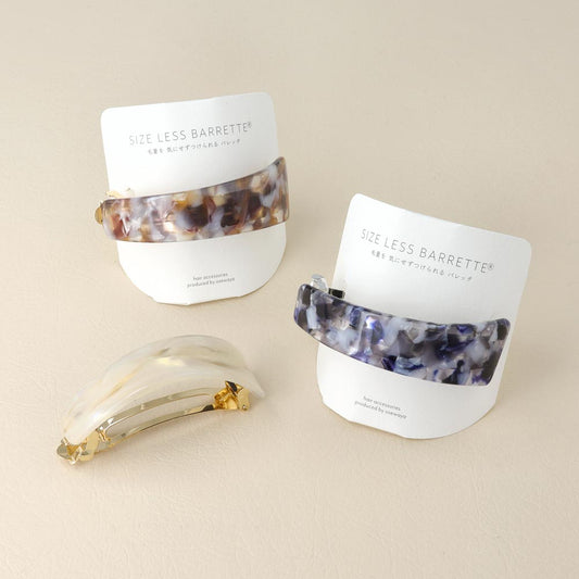 バレッタ ニッケルフリー マーブル カラー 変形 レクタングル すべり止め付き サイズレスバレッタ