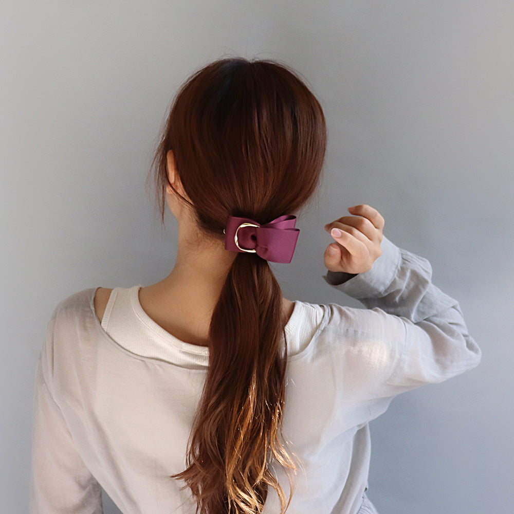 バレッタ ニッケルフリー メタル リング グログラン リボン アシンメトリー カラー すべり止め付き サイズレスバレッタ