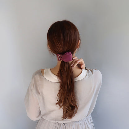 バレッタ ニッケルフリー メタル リング グログラン リボン アシンメトリー カラー すべり止め付き サイズレスバレッタ