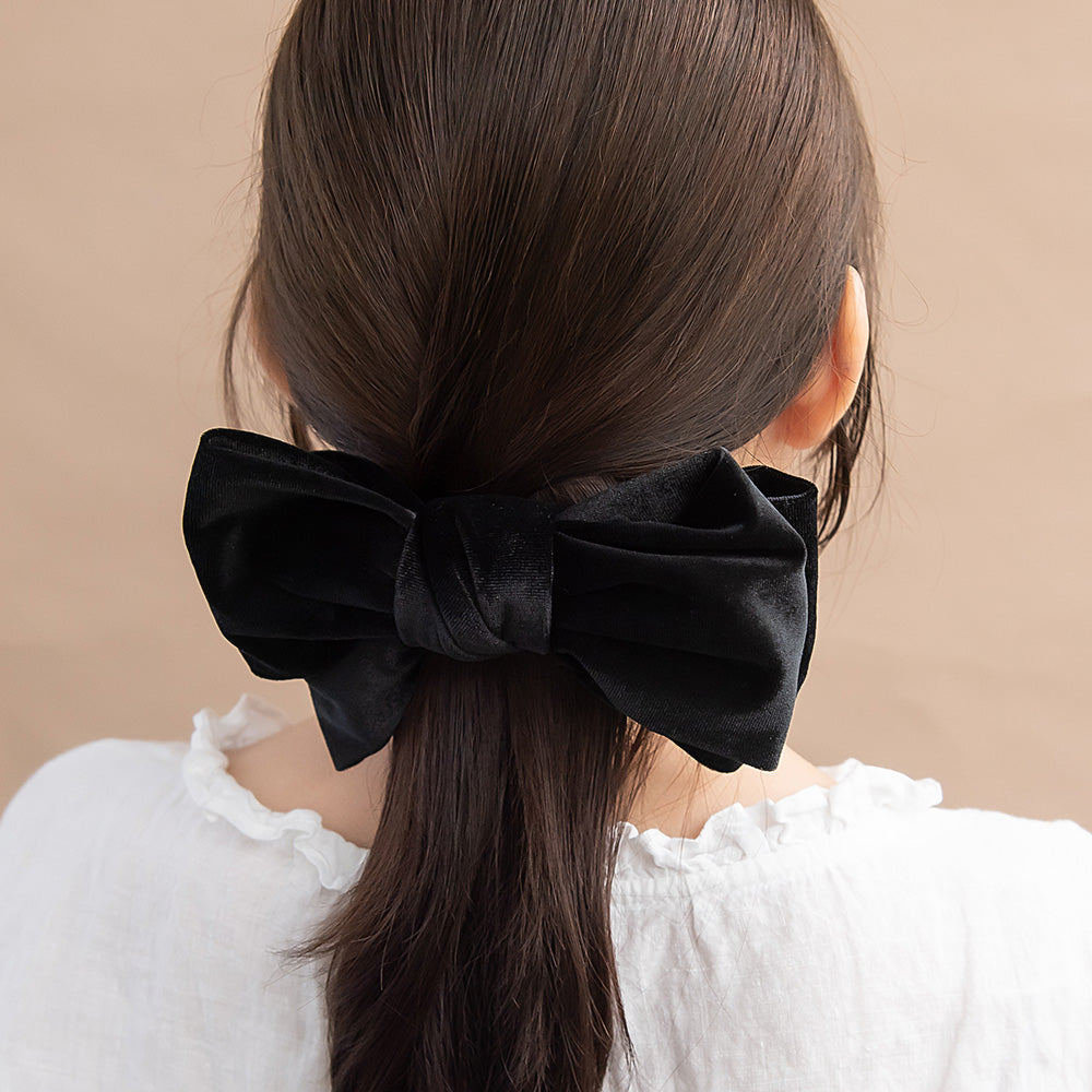 バレッタ ベロア リボンビッグ すべり止め付き