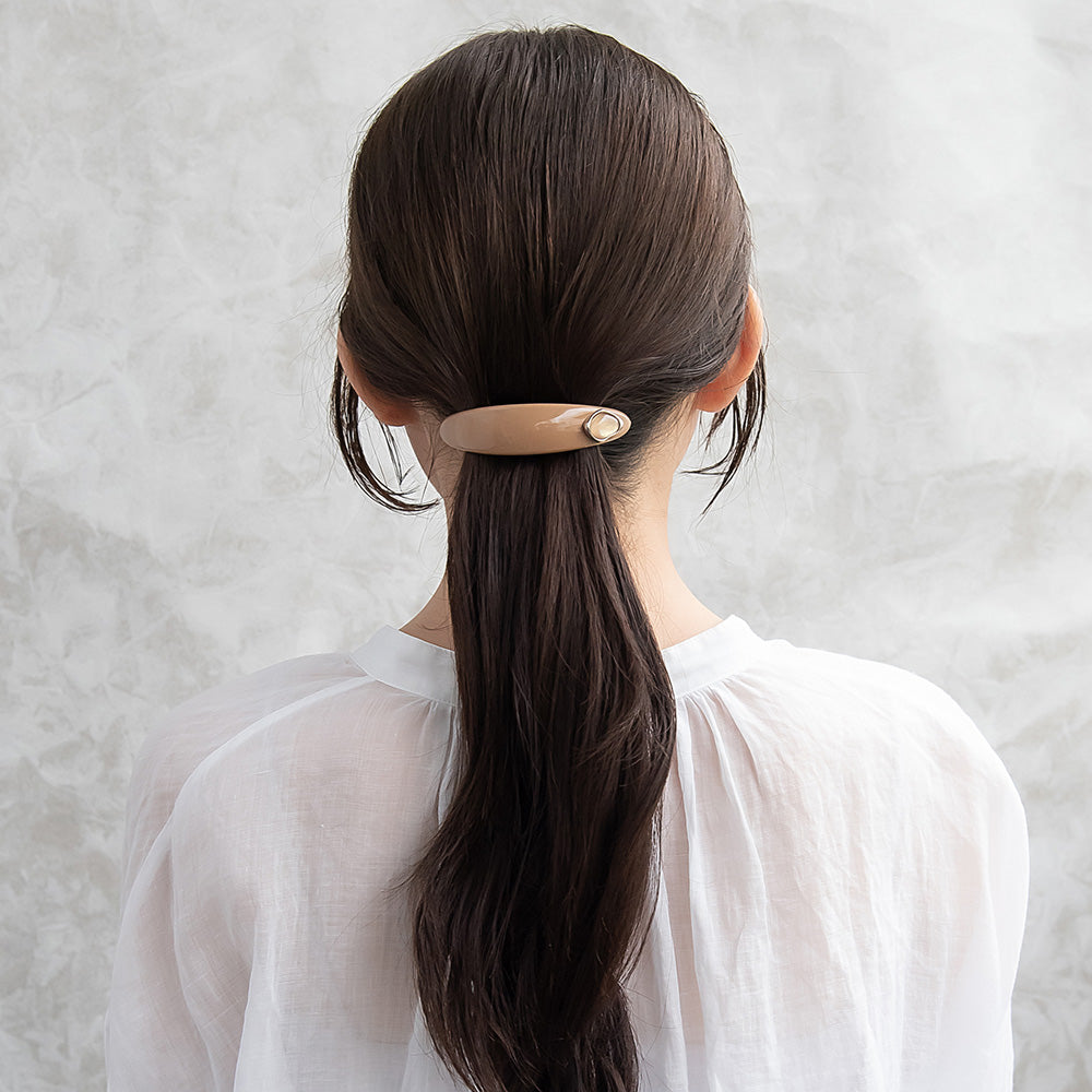 バレッタ オーバル カーブ プレート メタル フレーム ストーン