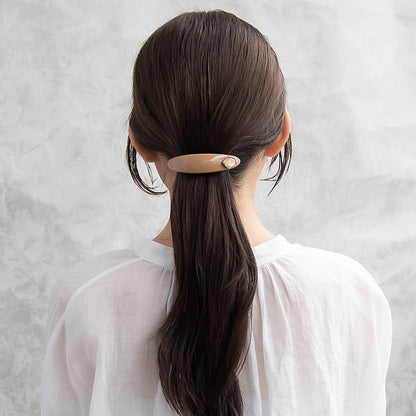 バレッタ オーバル カーブ プレート メタル フレーム ストーン