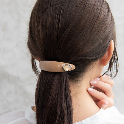 バレッタ オーバル カーブ プレート メタル フレーム ストーン