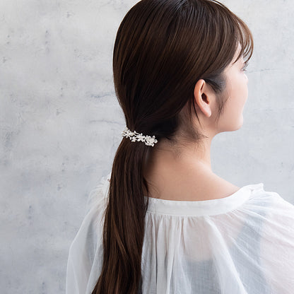 バレッタ ニッケルフリー メタル ボタニカル フラワー パール ストーン すべり止め付き サイズレスバレッタ