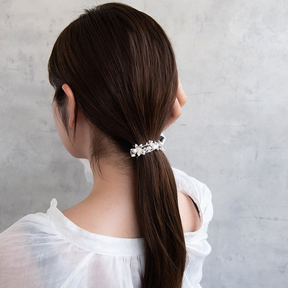 バレッタ ニッケルフリー メタル ボタニカル フラワー パール ストーン すべり止め付き サイズレスバレッタ