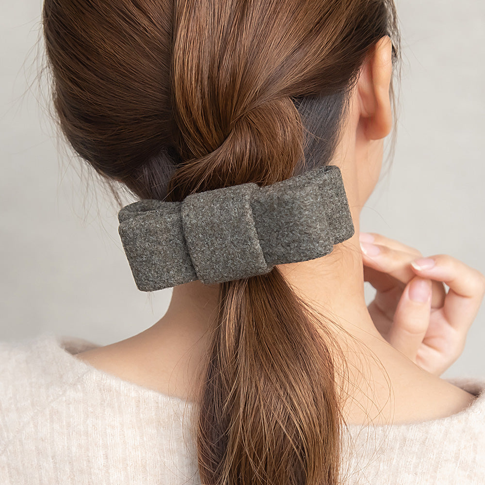 バレッタ リボン ウール調