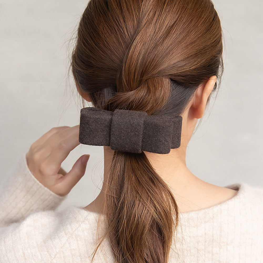 バレッタ リボン ウール調