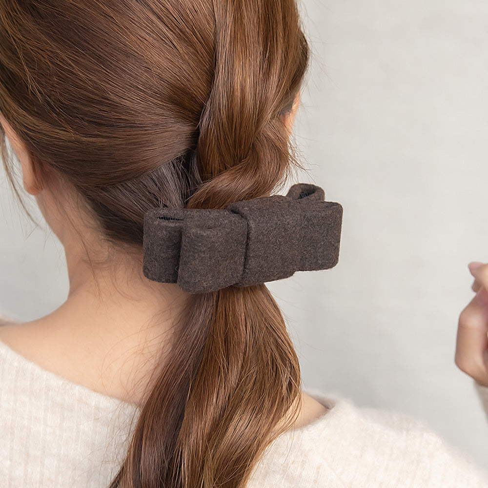 バレッタ リボン ウール調