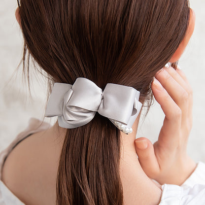 バレッタ リボン サテン パール サイズレスバレッタ