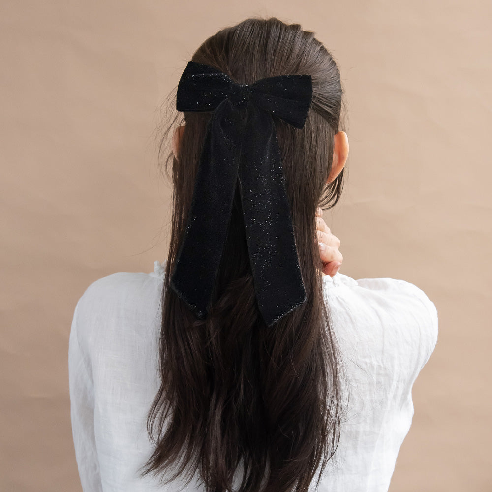 バレッタ ブラック ラメ ベロア リボン ロング – OSEWAYAオンラインストア