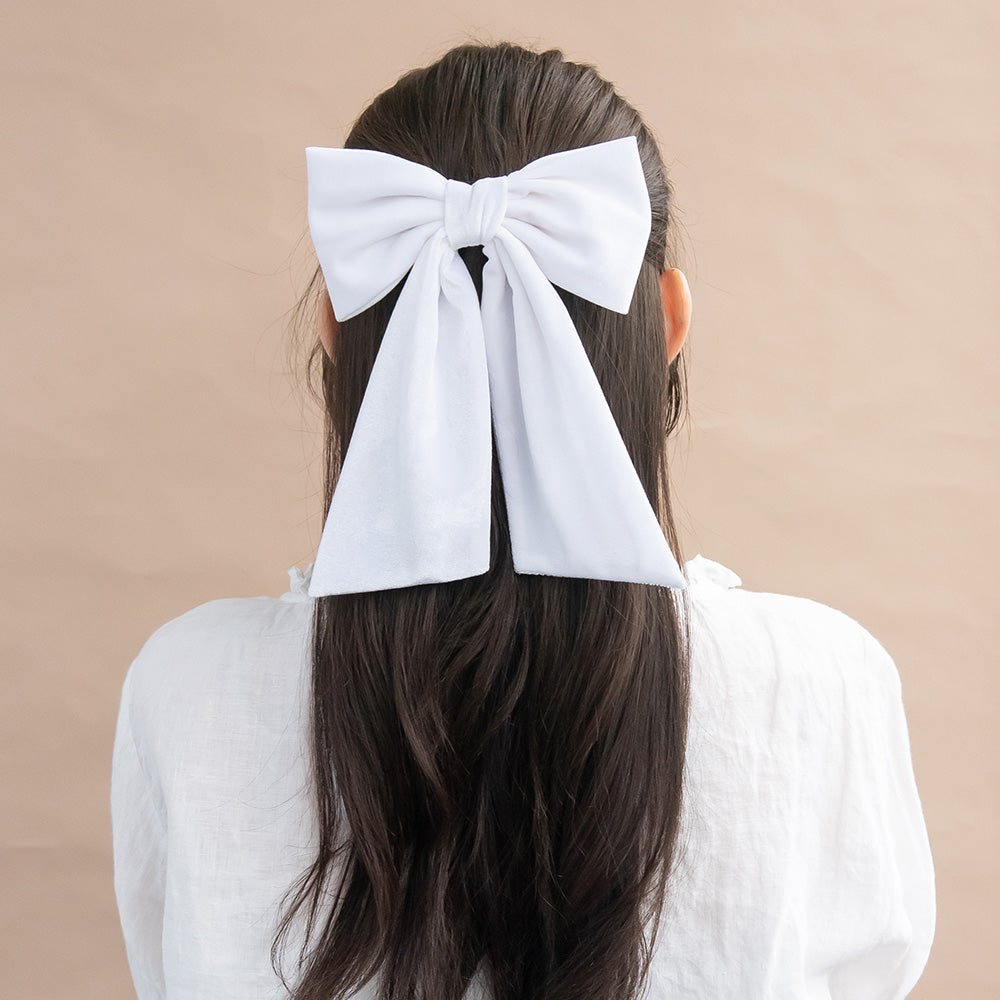 バレッタ ホワイト ベロア リボン ロング