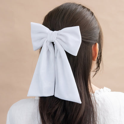 バレッタ ホワイト ベロア リボン ロング