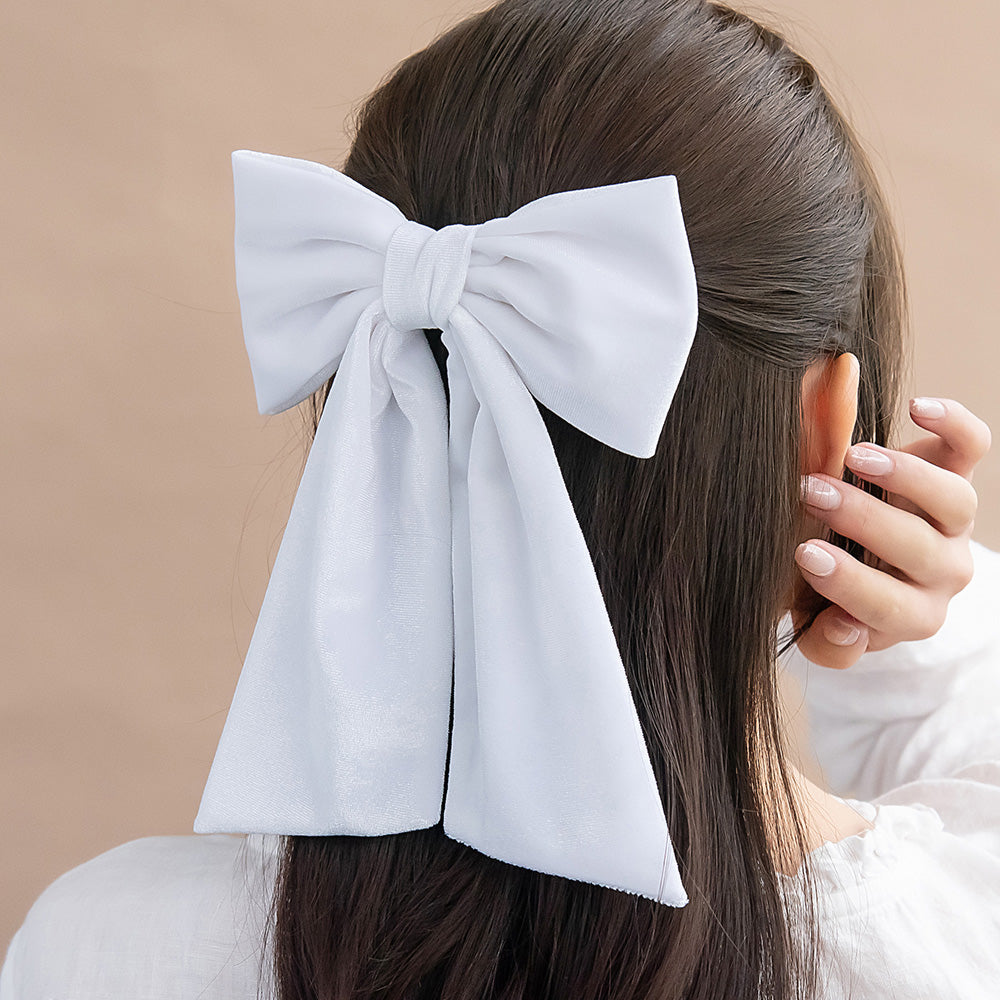 バレッタ ホワイト ベロア リボン ロング